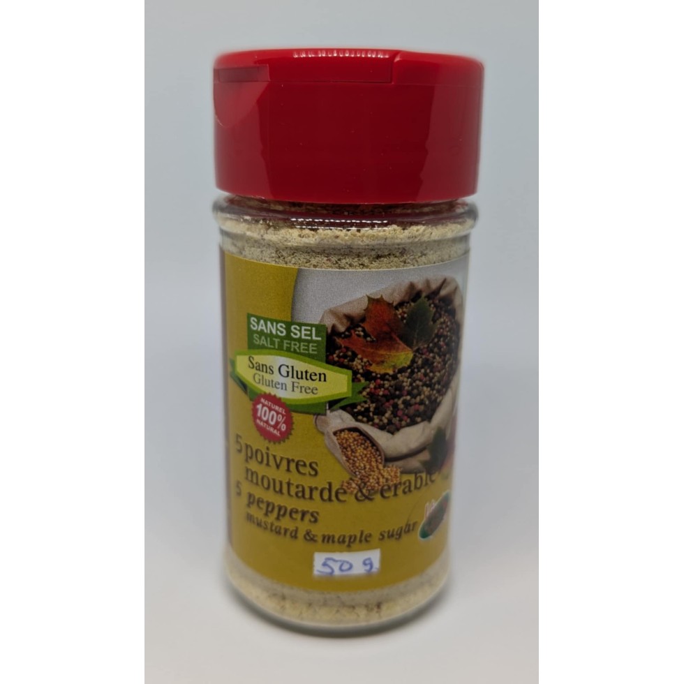 5 poivres, moutarde à l'érable 50g